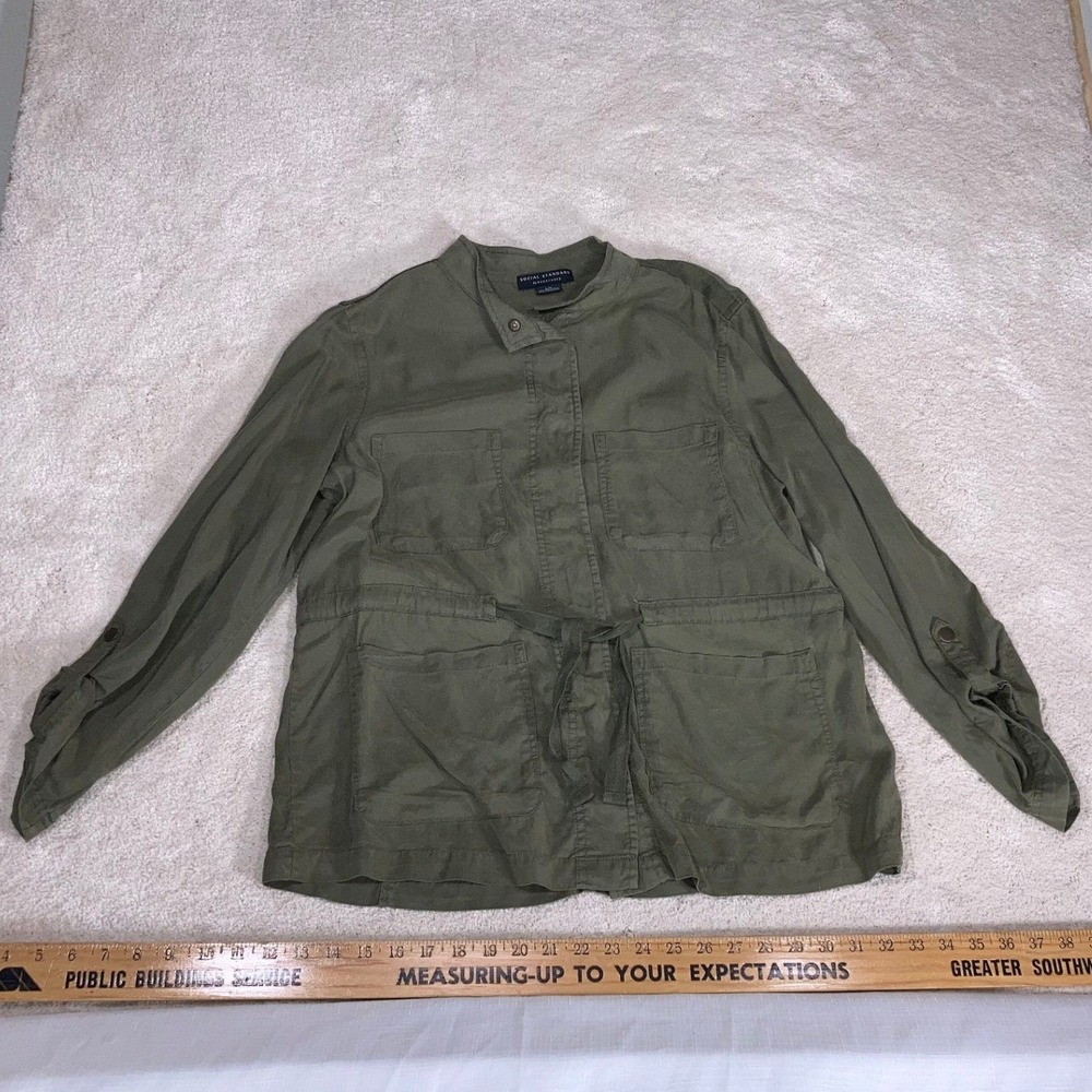 Social Standard by Sanctuary Olive Green Tencel Utility Jacket Womens Large L